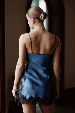 Valerie Silk Nightie With Lace Storm/Black 8 Valerie Silk Nightie With Lace Storm/Black -Fashion Lingerie Store marjolaine valerie nightie storm black 2