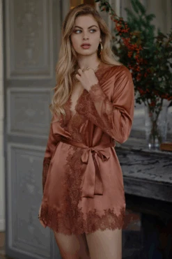 Valerie Short Silk Kimono With Lace