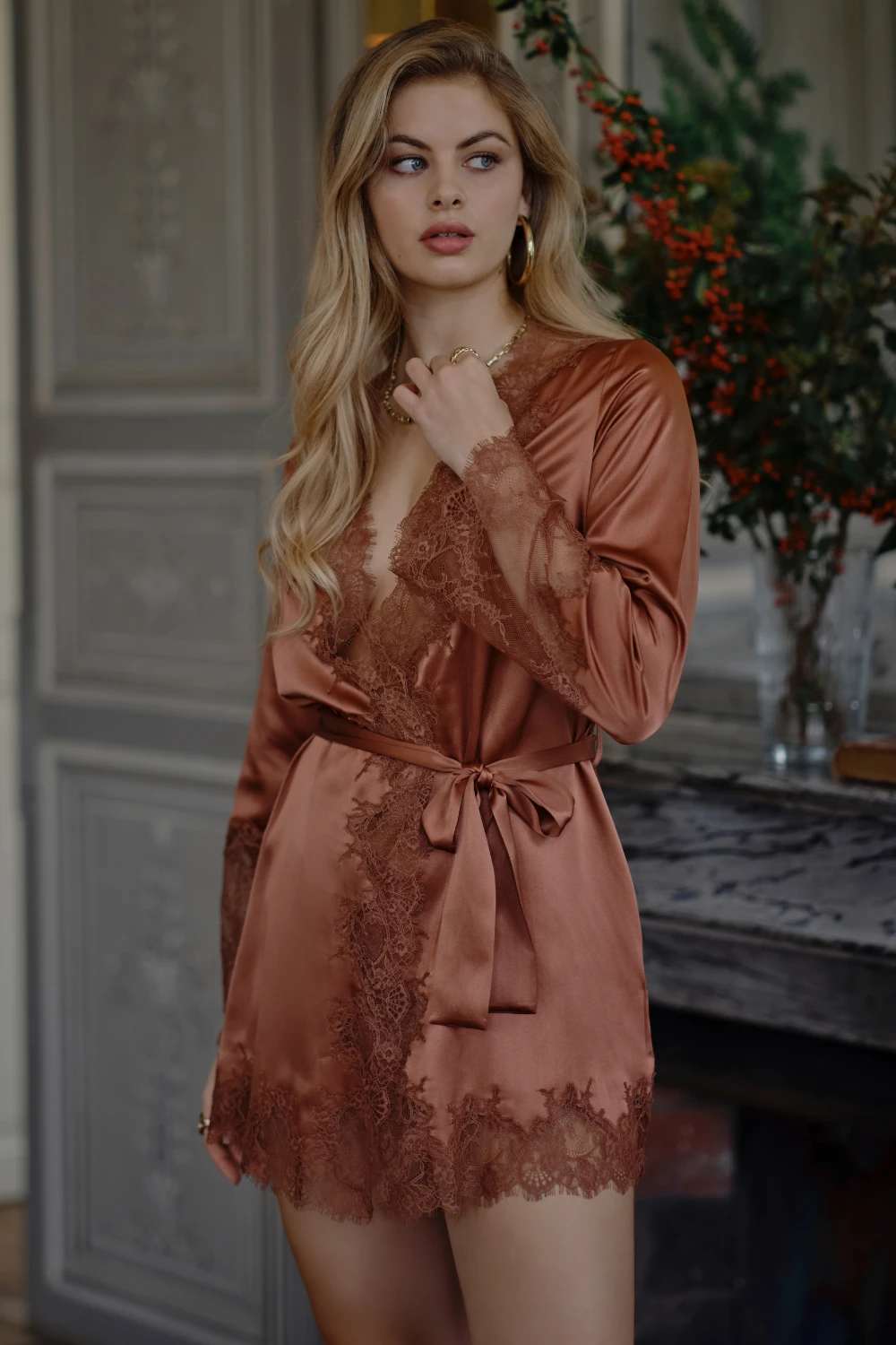 Valerie Short Silk Kimono With Lace 3 Valerie Short Silk Kimono With Lace