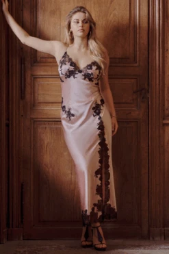 Petal Long Lace Up Silk Nightie