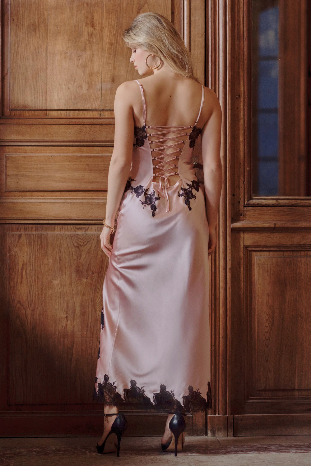 Petal Long Lace Up Silk Nightie 4 Petal Long Lace Up Silk Nightie - Image 2