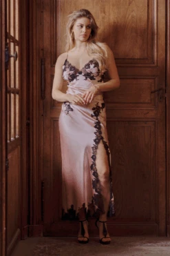 Petal Long Lace Up Silk Nightie 11 Petal Long Lace Up Silk Nightie -Fashion Lingerie Store marjolaine velvet long silk nightie petal black 3