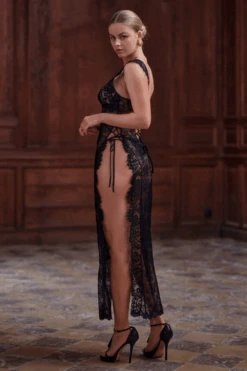 Venus Long Lace Nightie 11 Venus Long Lace Nightie -Fashion Lingerie Store marjolaine venus long lace nightie black 4