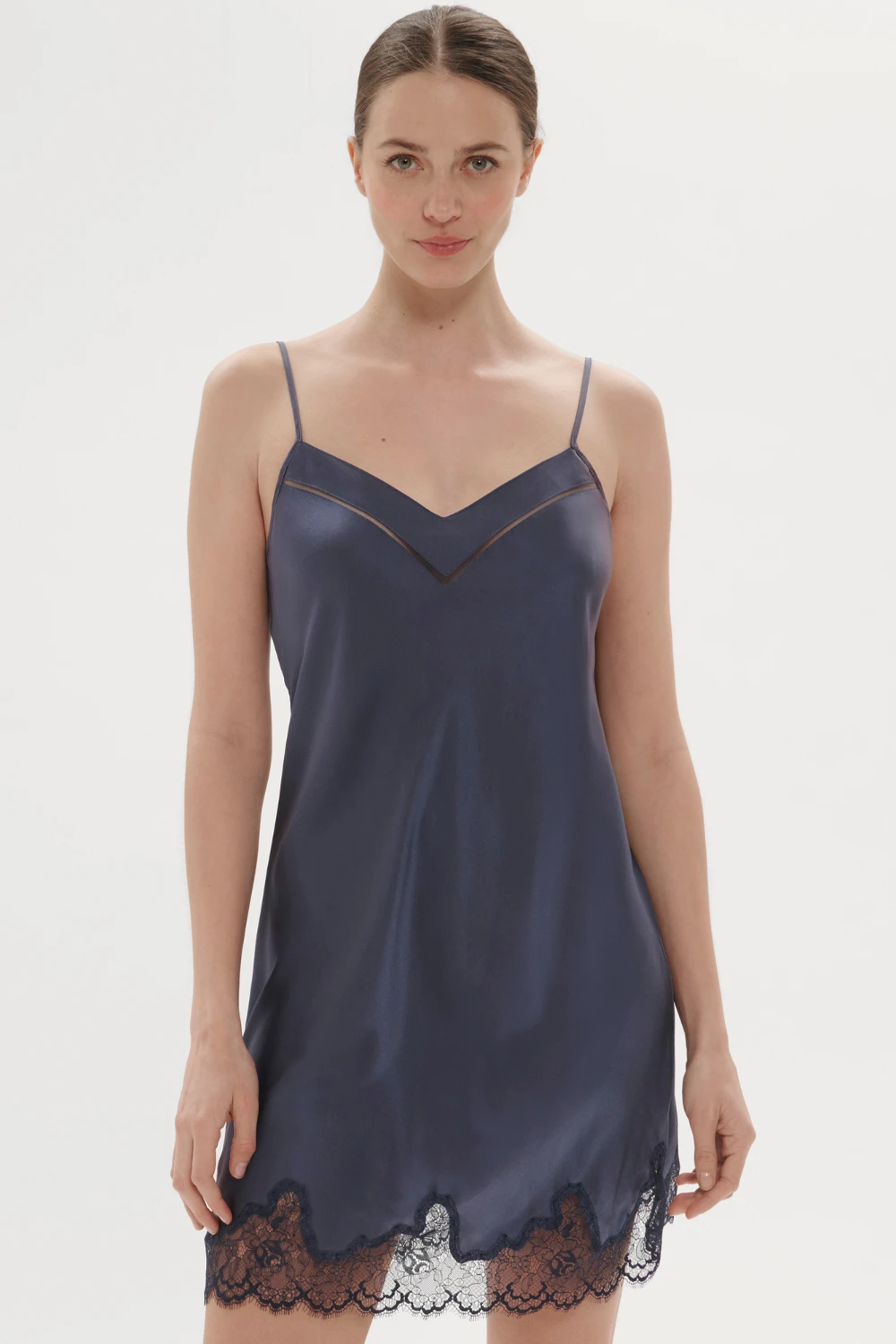 Simone Perele Nocturne Silk Nightdress Cinder Blue, Size 4 (UK 14-16) 3 Simone Perele Nocturne Silk Nightdress Cinder Blue, Size 4 (UK 14-16)
