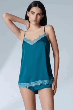 Simone Perele Satin Secrets Cyan Blue Camisole 10 Simone Perele Satin Secrets Cyan Blue Camisole -Fashion Lingerie Store simone perele satin secrets camisole cyan blue 2