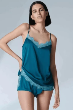 Simone Perele Satin Secrets Cyan Blue Camisole 11 Simone Perele Satin Secrets Cyan Blue Camisole -Fashion Lingerie Store simone perele satin secrets camisole cyan blue 4
