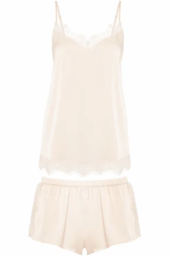Simone Perele Satin Secrets Camisole & Shorty -Fashion Lingerie Store simone perele satin secrets camisole shorty rose sakura ghost front