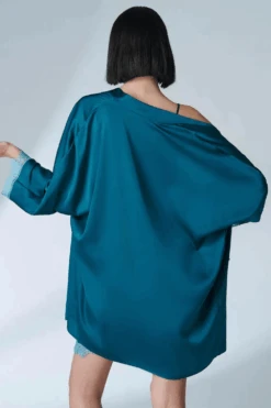 Simone Perele Satin Secrets Cyan Blue Short Kimono, Size L (UK 12-14) 10 Simone Perele Satin Secrets Cyan Blue Short Kimono, Size L (UK 12-14) -Fashion Lingerie Store simone perele satin secrets kimono cyan blue 2