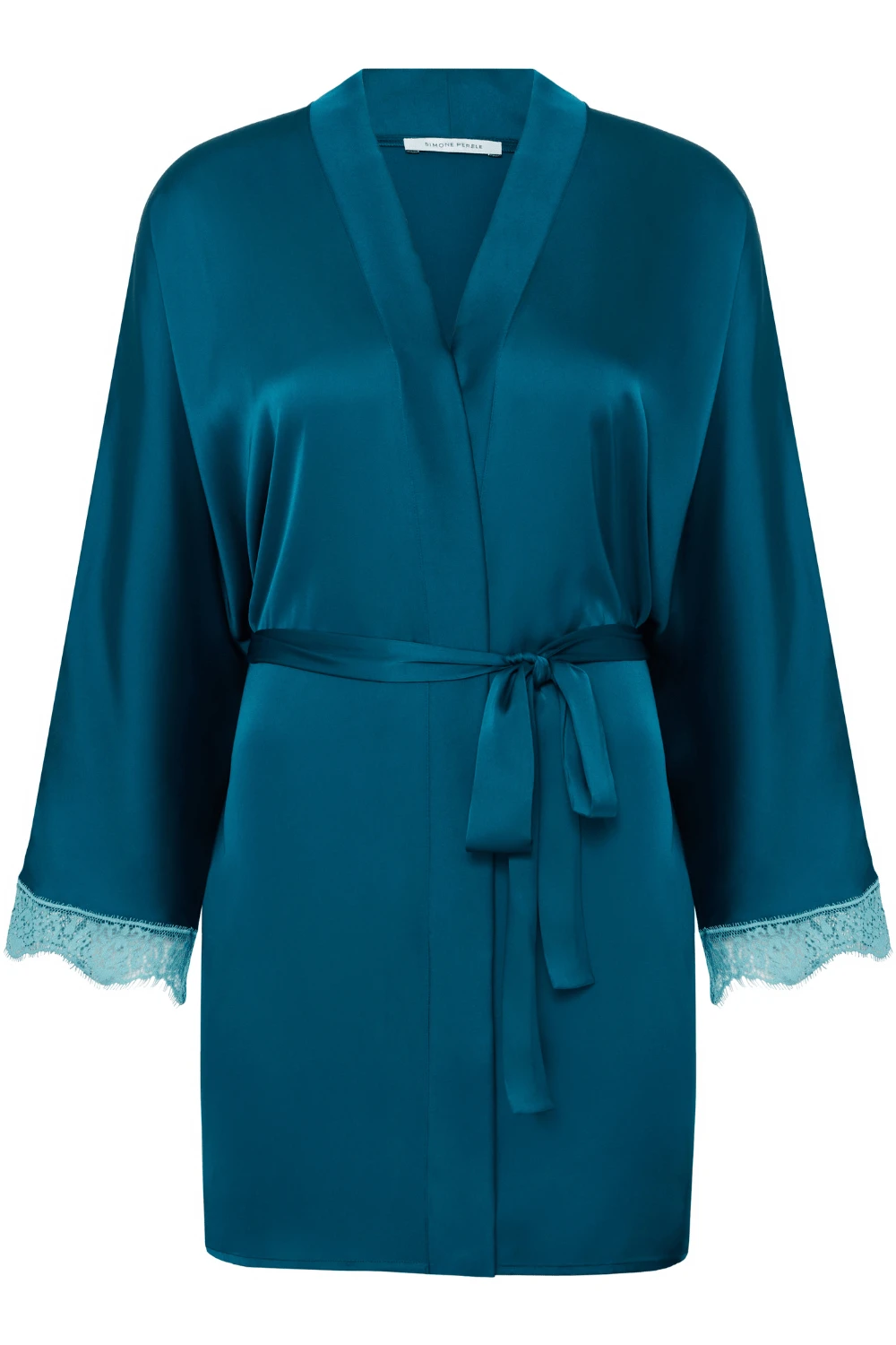 Simone Perele Satin Secrets Cyan Blue Short Kimono, Size L (UK 12-14) 4 Simone Perele Satin Secrets Cyan Blue Short Kimono, Size L (UK 12-14) - Image 2