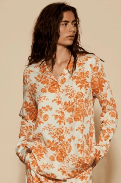 Underprotection Wilda Long Sleeve Pyjama Shirt Orange