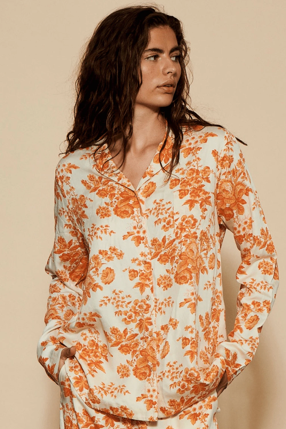 Underprotection Wilda Long Sleeve Pyjama Shirt Orange 3 Underprotection Wilda Long Sleeve Pyjama Shirt Orange