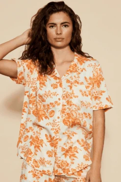 Underprotection Wilda Short Sleeve Pyjama Shirt Orange
